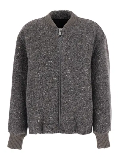 Tela V-neck Long Sleeve Tech Fabric Top In Merino Blend Jersey In Gray