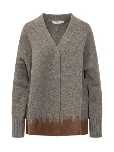 Tela V-neck Open Front Cardigan In Grigio