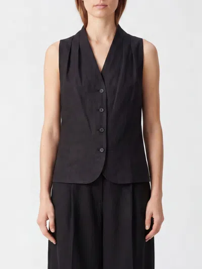 Tela Single Breasted Cotton Blend Vest In Black