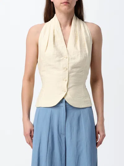 Tela Single Breasted Cotton Blend Vest In Neutral