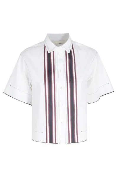 Tela White Gimmy Striped-front Short-sleeve Cotton Shirt In Multi