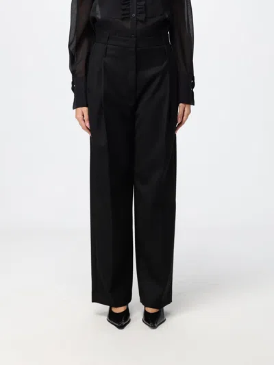Tela Wide-leg Pleated Sartorial Trousers In Wool Blend In Black