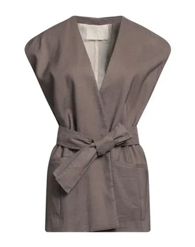 Tela Woman Blazer Taupe Size 8 Linen, Viscose, Cotton, Elastane In Grey