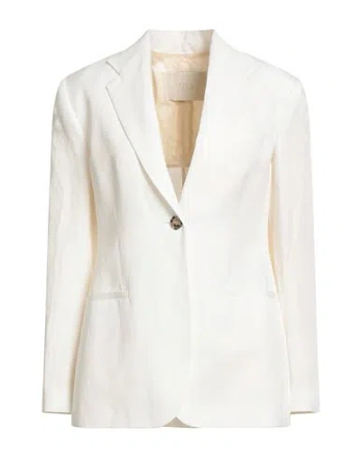 Tela Woman Blazer Off White Size 10 Viscose, Linen In Neutral