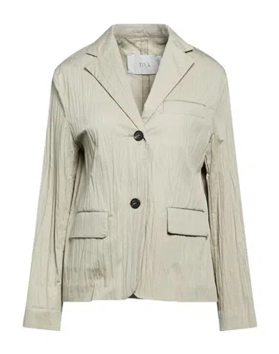 Tela Woman Blazer Sage Green Size 8 Cotton In Neutral