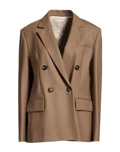 Tela Woman Blazer Taupe Size 8 Polyester, Virgin Wool, Elastane In Brown