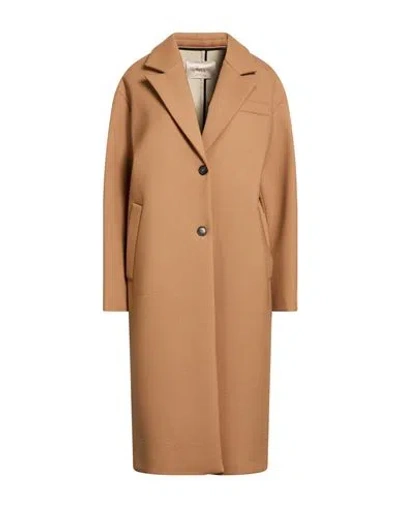 Tela Woman Coat Camel Size 8 Polyester, Virgin Wool, Elastane In Brown