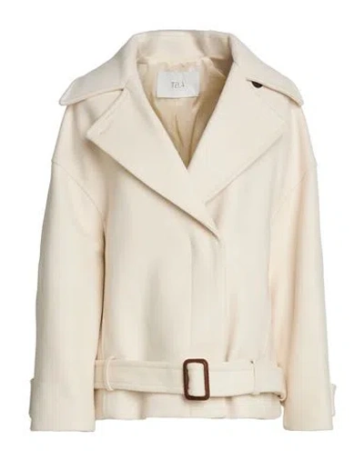 Tela Woman Coat Cream Size 8 Virgin Wool, Polyamide In Brown