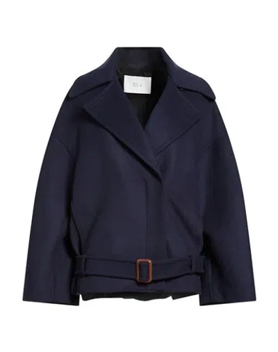Tela Woman Coat Navy Size 6 Virgin Wool, Polyamide In Blue