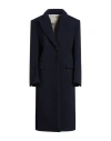 Tela Woman Coat Black Size 8 Virgin Wool, Polyamide In Navy
