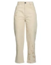 Tela Woman Denim Pants Beige Size 8 Cotton In Beige