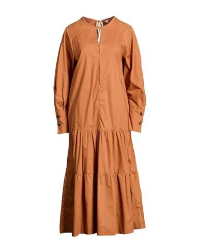 Tela Woman Midi Dress Camel Size 4 Cotton In Brown