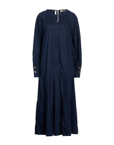 Tela Woman Midi Dress Navy Size 8 Cotton In Multi