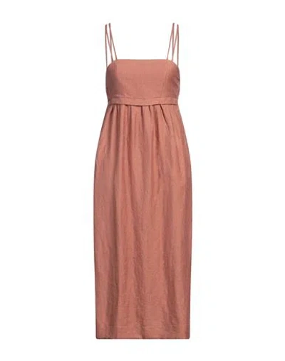 Tela Woman Midi Dress Antique Rose Size 10 Linen, Viscose, Polyamide In Pink