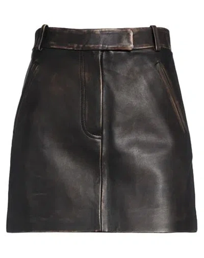 Tela Woman Mini Skirt Dark Brown Size Xs Lambskin