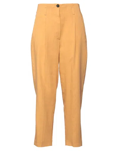 Tela Woman Pants Apricot Size 8 Viscose, Linen, Elastane In Orange