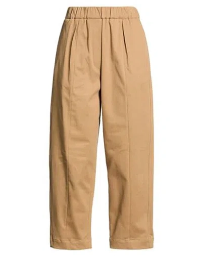 Tela Woman Pants Camel Size 4 Cotton, Elastane In Beige