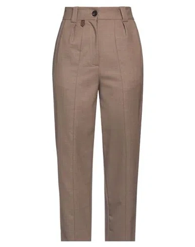 Tela Woman Pants Camel Size 6 Polyester, Virgin Wool, Elastane In Gray