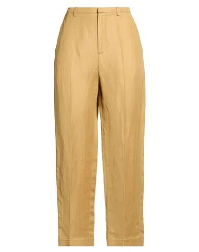 Tela Woman Pants Mustard Size 8 Viscose, Linen In Brown