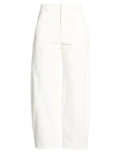 Tela Woman Pants White Size 8 Cotton, Elastane