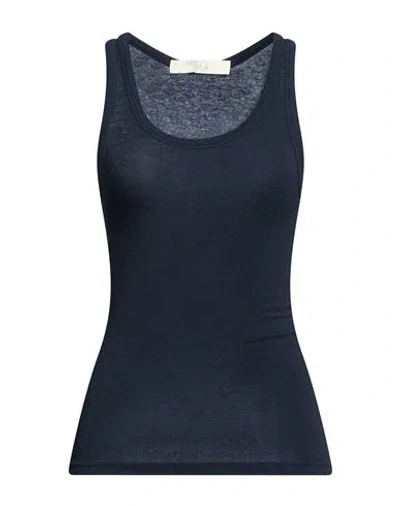Tela Woman Tank Top Navy Size Xs Viscose, Virgin Wool, Cashmere, Elastane In Blue