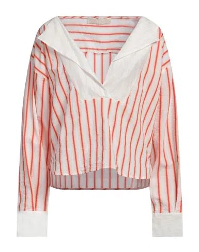 Tela Woman Top Coral Size 6 Cotton, Polyamide, Linen In Red