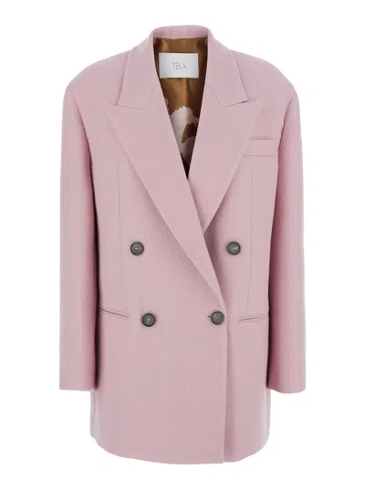 Tela Women's Double-breasted Peak-lapel Wool-blend Jacket In Pink