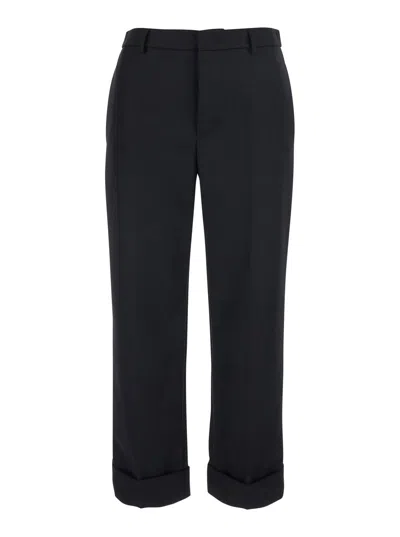 Tela Women's Wool-blend Tapered Pants With Cuffed Hem And Hidden Front Closure In Black