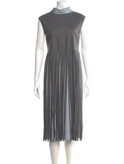 Pre-owned Tela Wool Midi Length Dress In Gray