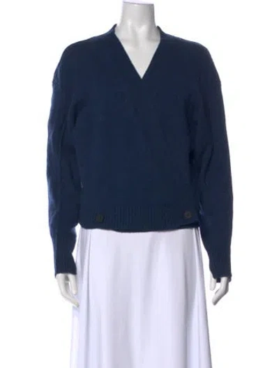 Pre-owned Tela Wool V-neck Sweater In Blue