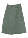 Tela Wrap Denim Midi Skirt In Green