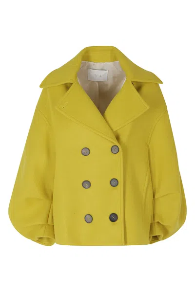 Tela Yellow Seth Oversized Double-breasted Wool-blend Jacket