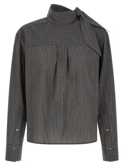 Tela Striped Tie-neck Blouse In Gray