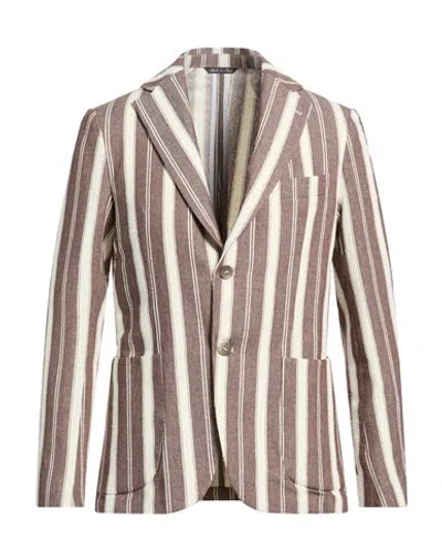 Tela-n° Man Blazer Chocolate Brown Size 38 Cotton, Linen, Acrylic, Polyamide