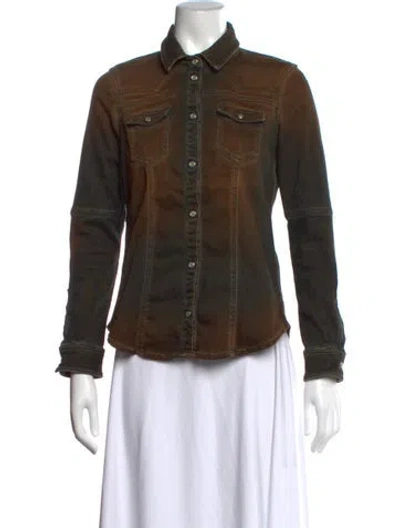 Pre-owned Teleria Zed Long Sleeve Button-up Top In Brown