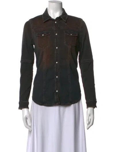 Pre-owned Teleria Zed Long Sleeve Button-up Top In Brown