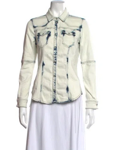 Pre-owned Teleria Zed Tie-dye Print Long Sleeve Button-up Top In Multicolor