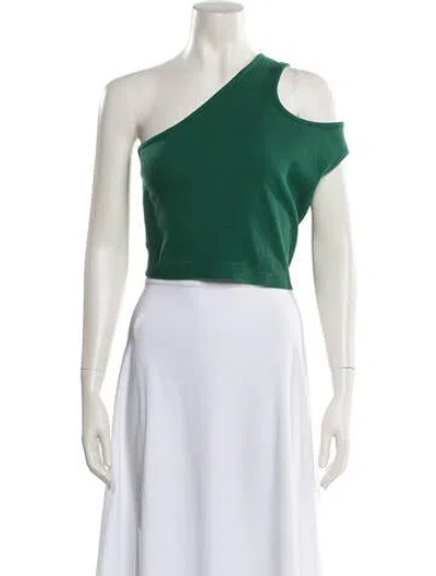 Pre-owned Telfar Asymmetrical Short Sleeve Crop Top In Green