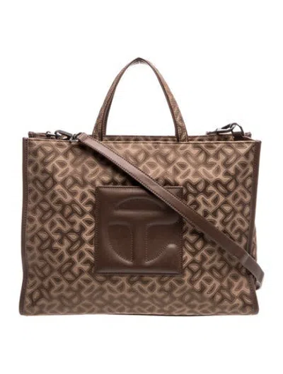 Pre-owned Telfar Chocolate Monogram Jacquard Shopper Medium In Brown