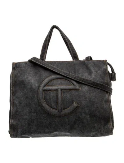 Pre-owned Telfar Denim Medium Black Denim Shopping Bag Medium