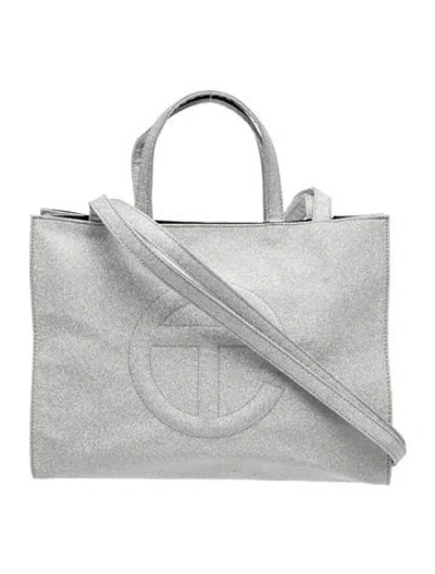 Pre-owned Telfar Glitter Shopping Bag Medium In Silver