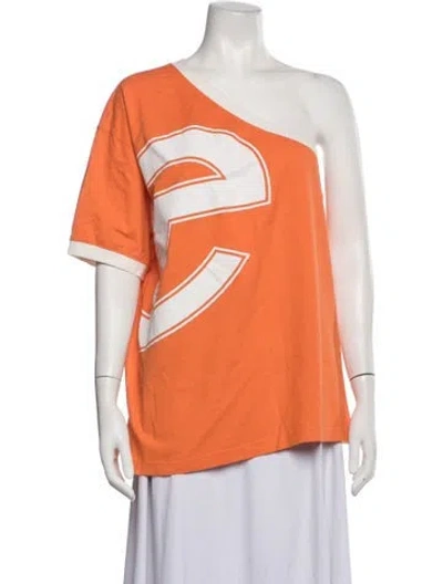 Pre-owned Telfar Graphic Print One-shoulder Top In Orange