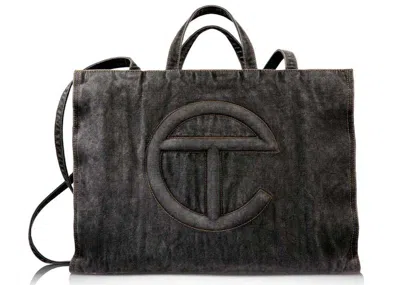 Pre-owned Telfar Large Denim Shopping Bag In Black