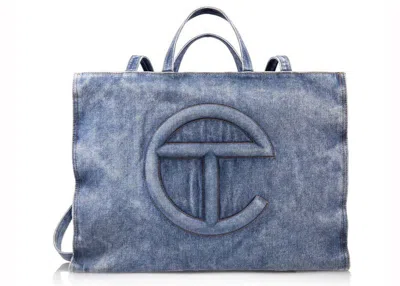 Pre-owned Telfar Large Denim Shopping Bag In Blue