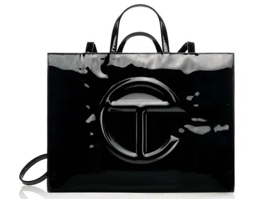 Pre-owned Telfar Large Patent Shopping Bag In Black