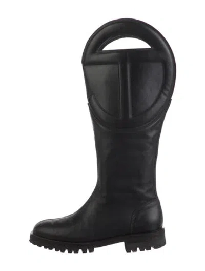 Pre-owned Telfar Leather Cutout Accent Boots In Black