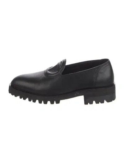 Pre-owned Telfar Leather Cutout Accent Loafers In Black