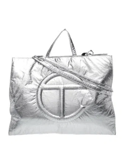 Pre-owned Telfar Leather Shopper Large In Metallic/silver