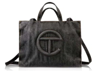 Pre-owned Telfar Medium Denim Shopping Bag In Black