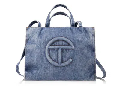 Pre-owned Telfar Medium Denim Shopping Bag In Blue